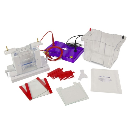 [Eletro3ks251] OmniPAGE Mini Dual Vertical Gel Electrophoresis Tank 10 x 10cm. Complete with 2 Sets of Glass Plates, 1mm Thick Bonded Spacers, 2 x 12 Sample 1mm Thick Combs. Including Caster, Clamp Version and External Casting Upstand